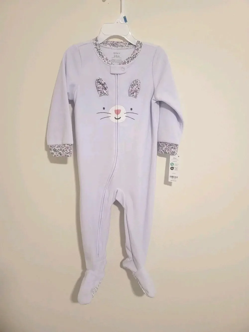 Carter's Girls 24 Months Bunny Lilac Fleece One-Piece Footie PJs 2-way Zipper